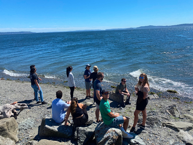 employees at the beach